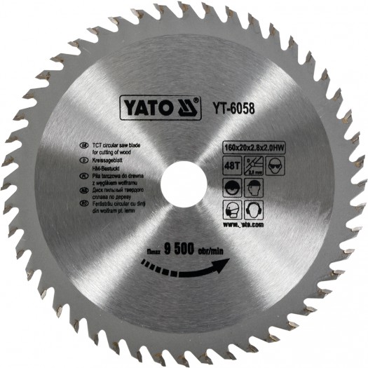 YATO YT-6058 TCT AĞAC KƏSİMİ ÜÇÜN DAİRƏVİ MİŞAR Bıçağı 160X20X48 mm